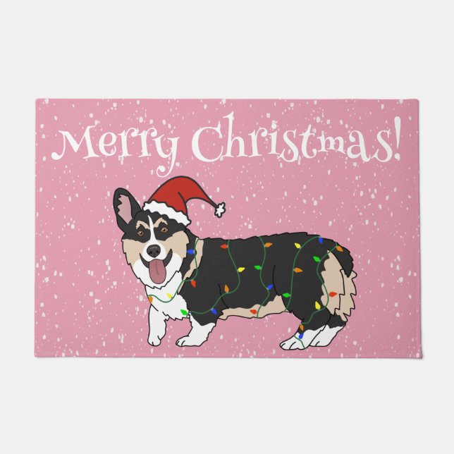 Paillasson Corgi de Noël mignon (Devant)
