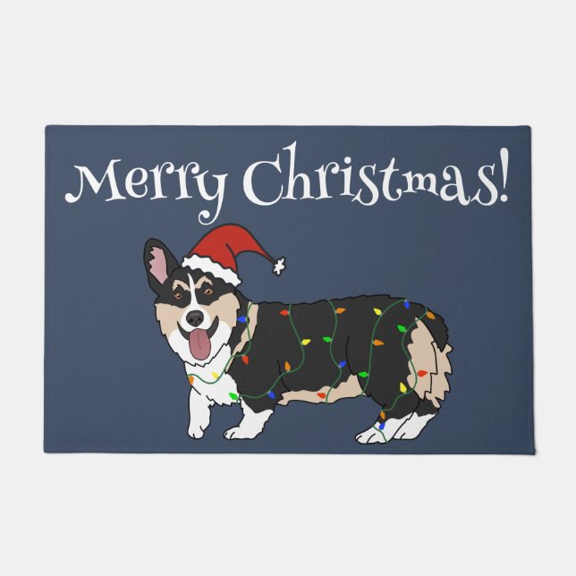Paillasson Corgi de Noël mignon (Devant)