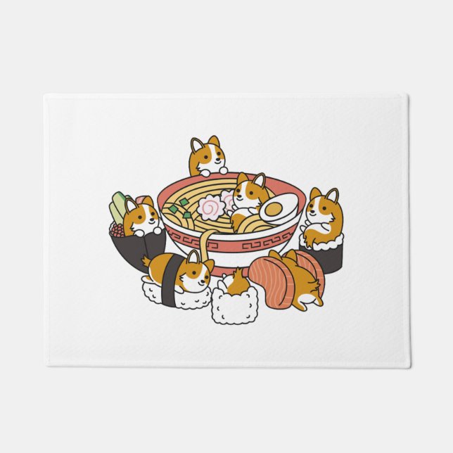 Paillasson Corgi Ramen Sushi (Devant)