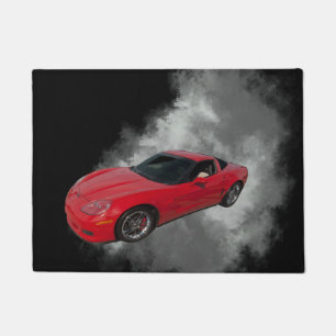 Paillasson Corvette rouge avec fumée grise arrière - plan amo