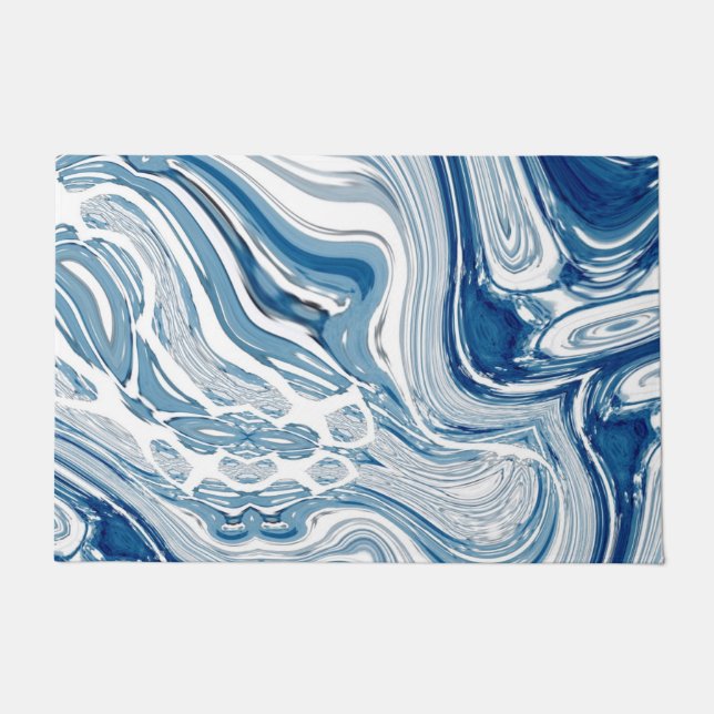 Paillasson côte plage nautique vagues aquarelle bleu tourbill (Devant)