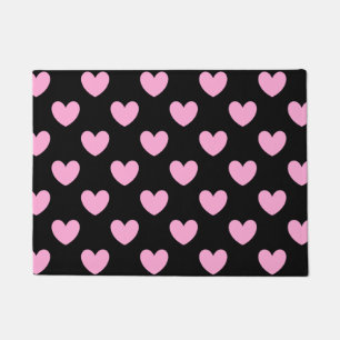 Paillasson Coton Candy Pink coeurs de polka sur noir