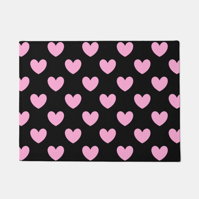 Paillasson Coton Candy Pink coeurs de polka sur noir (Devant)