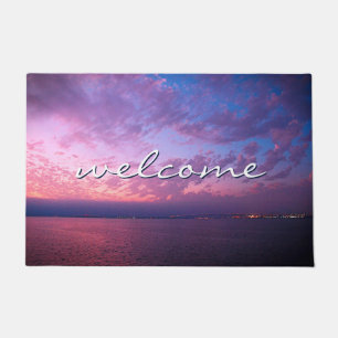 Paillasson Coucher de soleil bleu violet - Script de bienvenu