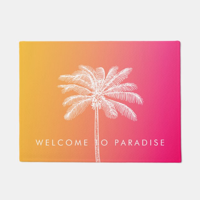 Paillasson Coucher de soleil de palmier blanc tropical (Devant)