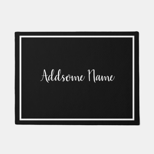 Paillasson Couleur solide Moderne Noir Noir Blanc Monogramme (Devant)