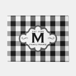 Paillasson Country Chic B&W Buffalo Plaid Custom Family Logo