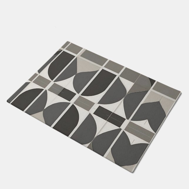 Paillasson Courbes géométriques modernes en gris et blanc (Incliné)