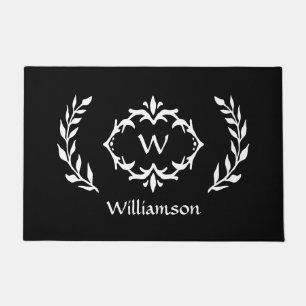 Paillasson Couronne élégante moderne monogramme chic noir bla