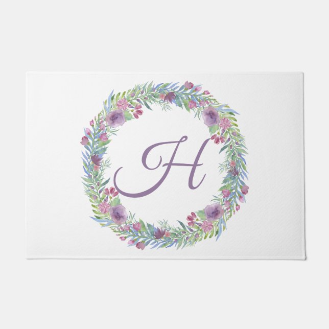 Paillasson Couronne florale Monogramme Personnalisée (Devant)