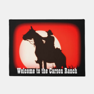 Paillasson Cowboy et cheval personnalisés au coucher du