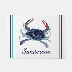 Paillasson Crabe Nautique Marine bleu et blanc planificateur
