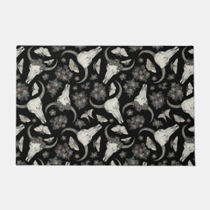 Paillasson Crâne animal gothique avec fleurs Motif