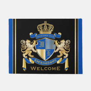 Paillasson Créez votre propre armoirie Blue Gold Lion Emblem