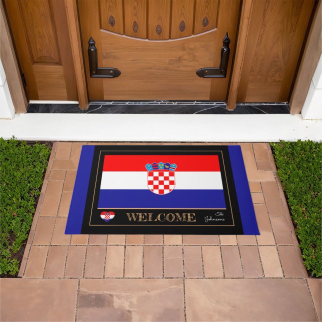 Paillasson Croatie & Croate Drapeau maison mat / sports Bienv (De plein air)