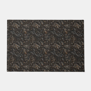 Paillasson cuir vintage brun foncé