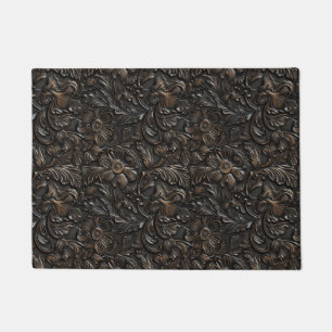 Paillasson cuir vintage brun foncé