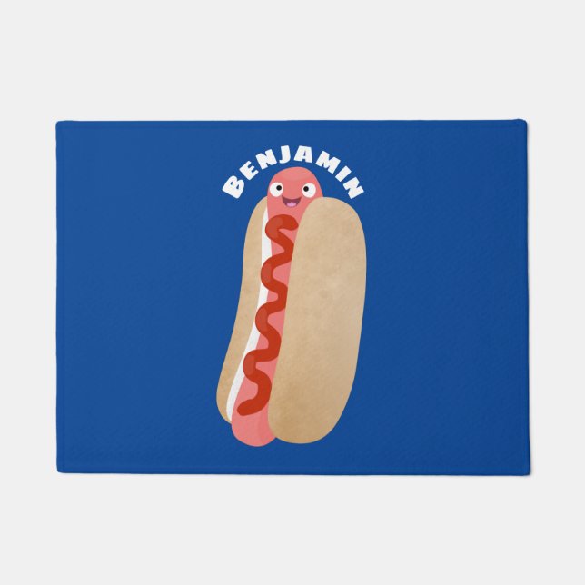 Paillasson Curieux hot dog Weiner dessin animé (Devant)