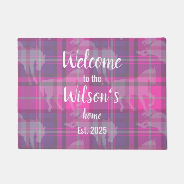 Paillasson Custom Equestrian Tartan Family Welcome Coir Mat (Devant)