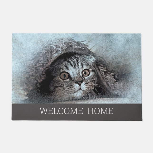Paillasson Custom Photo cat kitty accueil accueil maison gris (Devant)