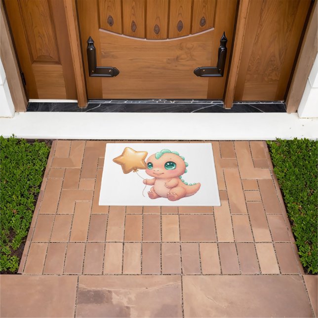 Paillasson Cute Baby Dinosaur Holding Star Balloon (De plein air)