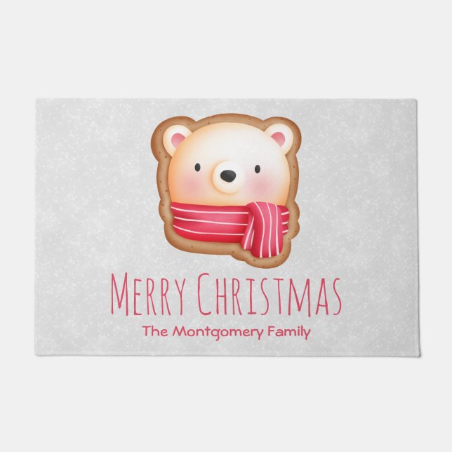 Paillasson Cute Bear Face Red Scarf et Rosy Cheeks Christmas (Devant)