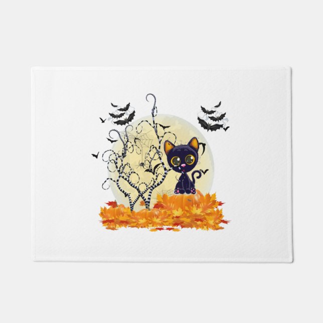 Paillasson Cute Chat en attente d'Halloween (Devant)