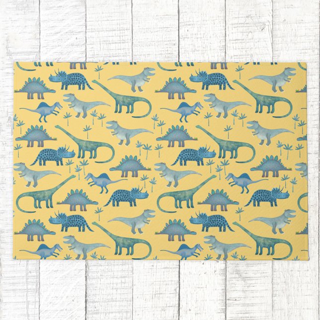 Paillasson Cute Dinosaure préhistorique Motif Jaune (Dinosaur pattern yellow doormat)