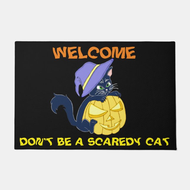 Paillasson Cute Halloween Chat noir et Citrouille (Devant)