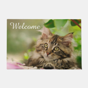 Paillasson Cute Maine Coon Chat Kitten Photo d'entrée Bienve