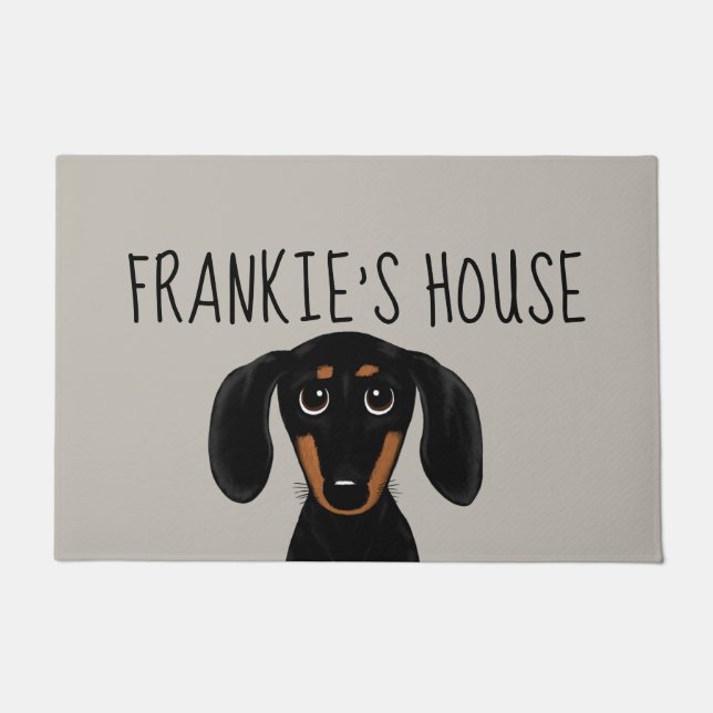 Paillasson Cute noir et Tan Dachshund Funny Chien personnalis (Devant)