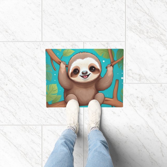 Paillasson Cute sloth in a tree illustration (Intérieur)
