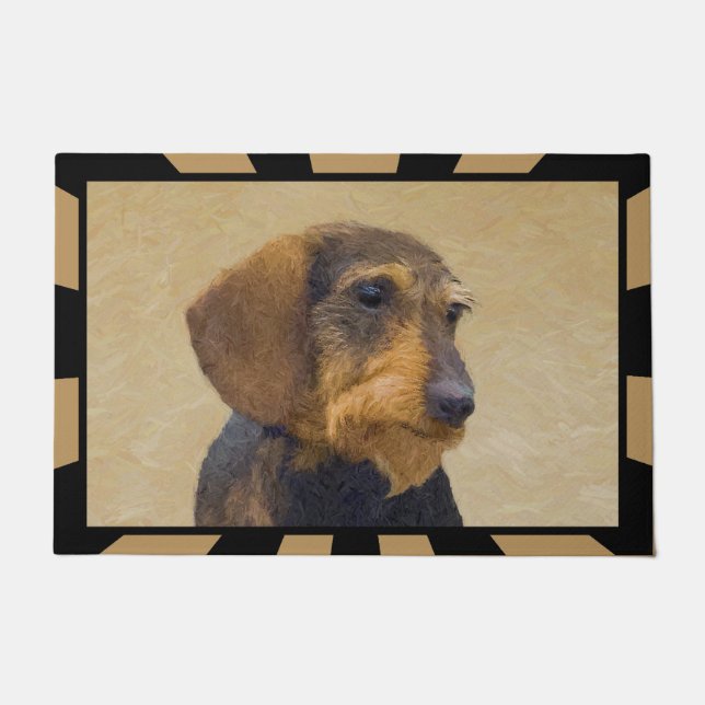 Paillasson Dachshund (À poils durs) Peinture Dog Art original (Devant)