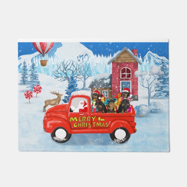 Paillasson Dachshund Chien en livraison de Noël Camion Neige (Devant)