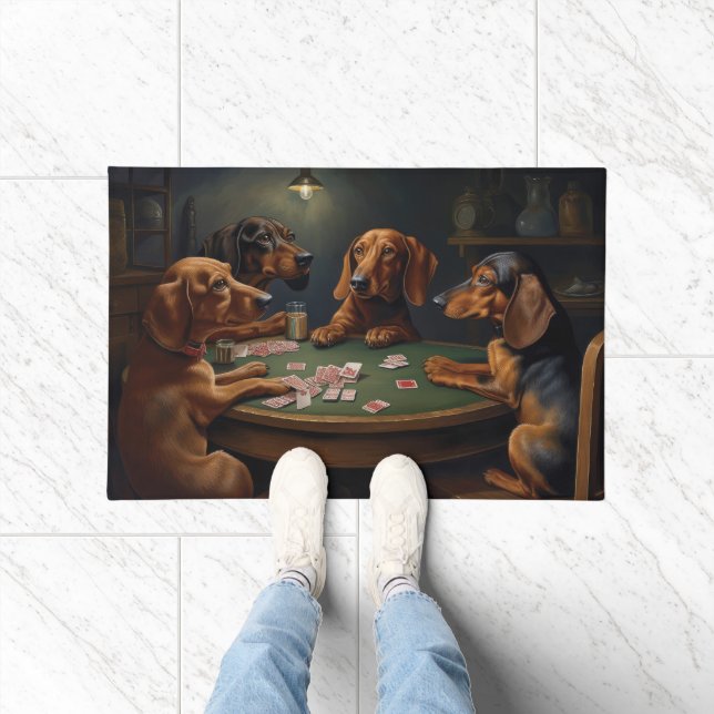 Paillasson Dachshund Chiens Jouer Poker Art (Intérieur)