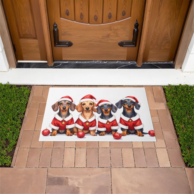 Paillasson Dachshund Christmas Dress Santa Hat (De plein air)