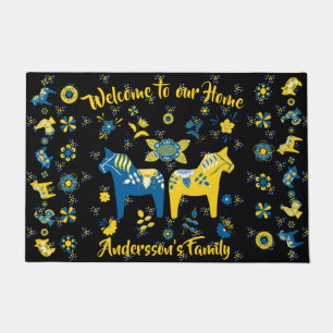 Paillasson Dala folklorique suédoise Cheval le bleu et jaune
