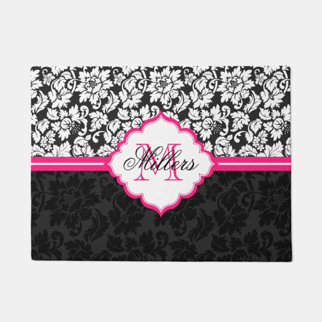 Paillasson Damas Florales Roses Noires Et Blanches (Devant)