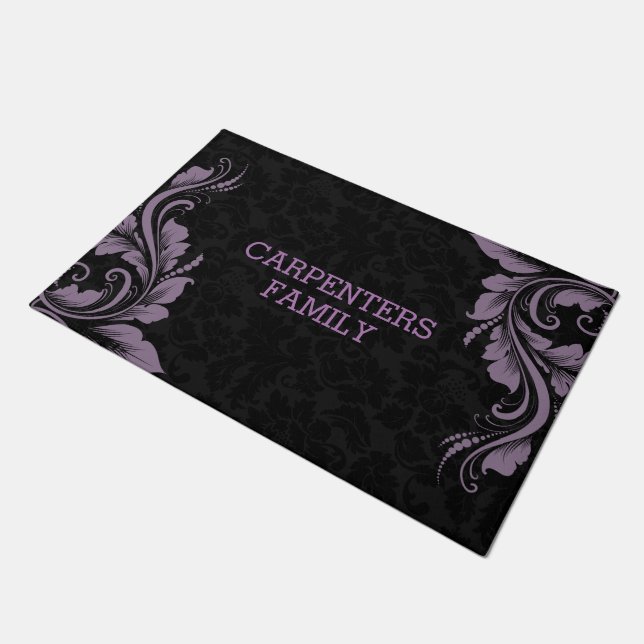 Paillasson Damas Noir Et Dentelle Florale Violette (Incliné)