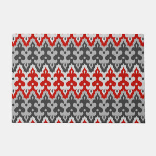 Paillasson Damassé Ikat marocain, gris graphite et rouge