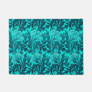 Paillasson Damassé Jacobean de fleur, turquoise et bleu