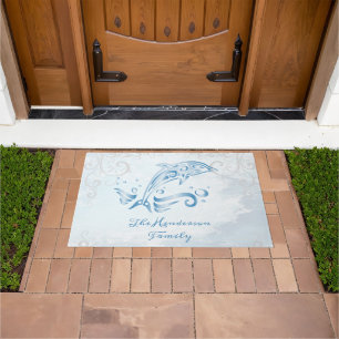 Paillasson Dauphin bleu mat de porte personnalisé