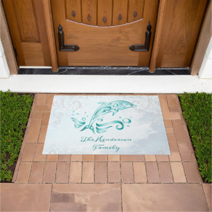 Paillasson Dauphin turquoise mat personnalisé