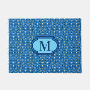 Paillasson Déco Pétoncles chinoises, Bleu Océan avec Monogram