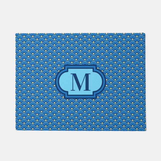Paillasson Déco Pétoncles chinoises, Bleu Océan avec Monogram (Devant)