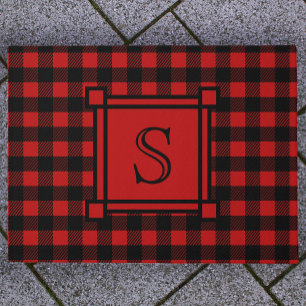 Paillasson Décor hiver Buffle rouge Plaid Monogramme personna