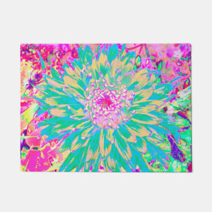 Paillasson Décor Turquoise vert et rose chaud Dahlia Flower