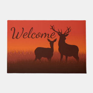 Paillasson Deer Sunset Silhouette Woodland Bienvenue