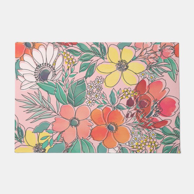 Paillasson Design à motif floral rose mignon (Devant)