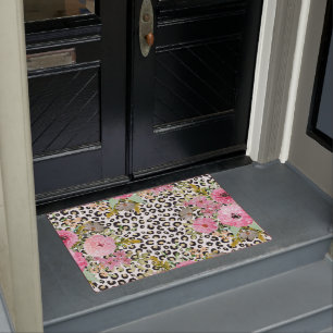 Paillasson Design Empreinte de léopard et floral élégant